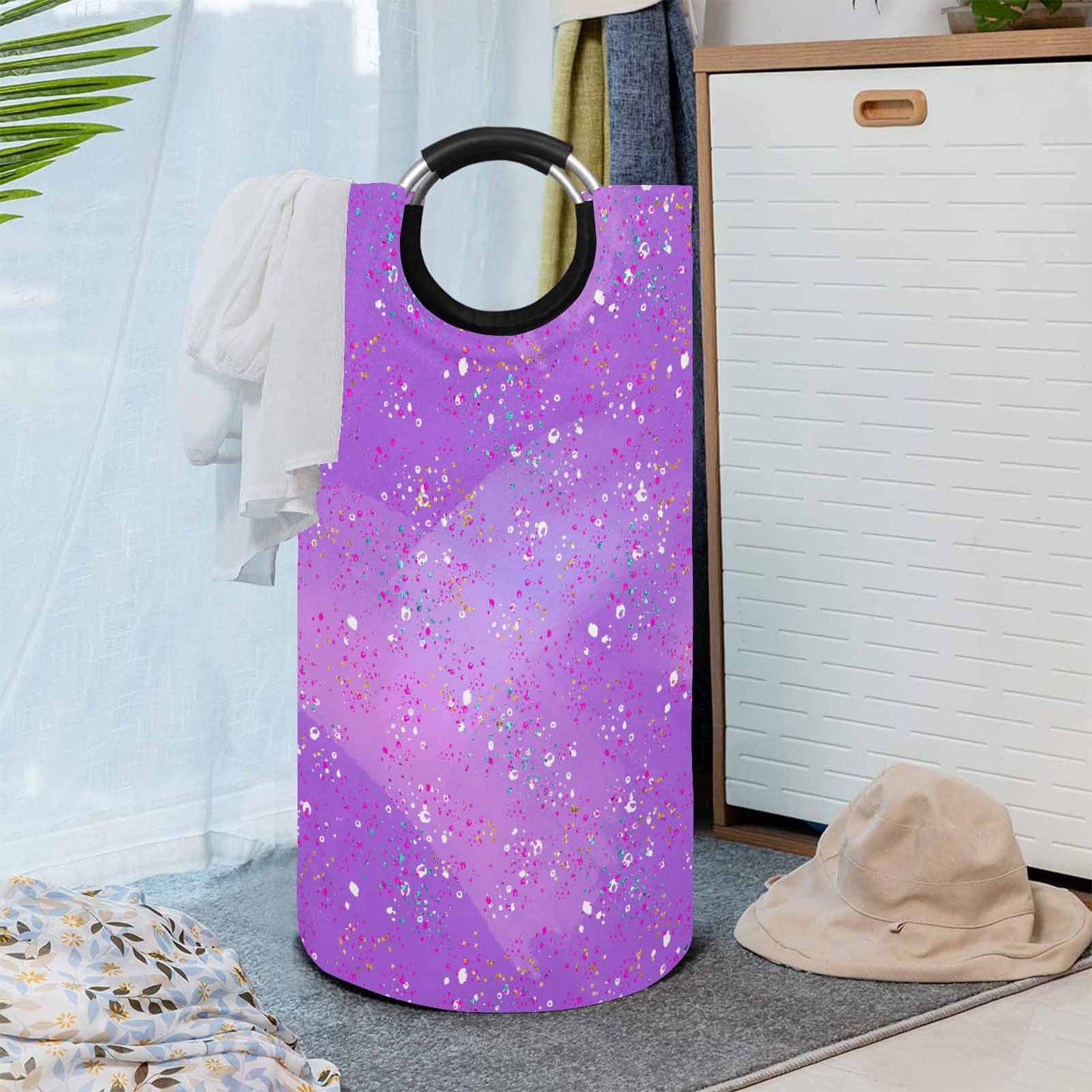 Purple Splash  Round Laundry Basket