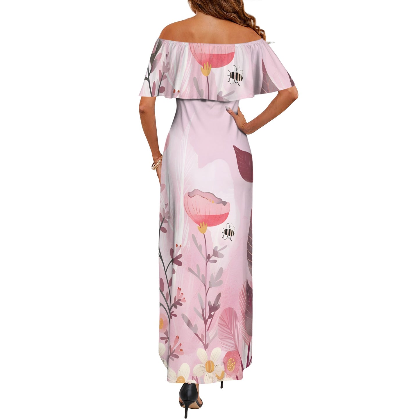 Jessica Women's Off Shoulder Ruffle Boat Neck Dress (Model D71)