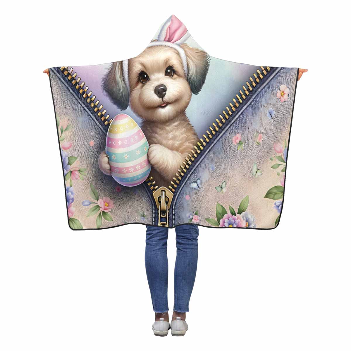 Easter Puppy Awd1310  Hooded Blanket 50"x40"