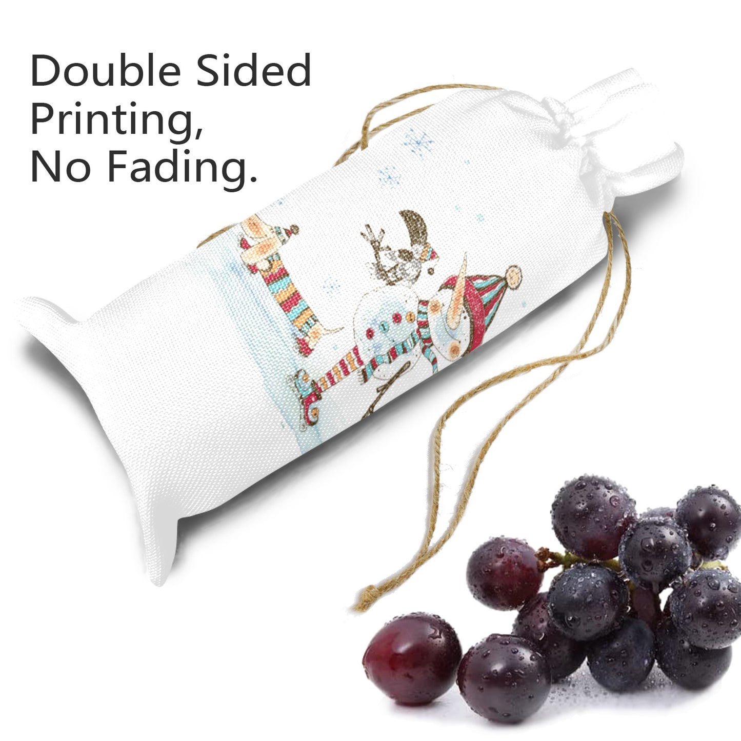 Whimsical Snowman and Dashund Linen Wine Bottle Bag