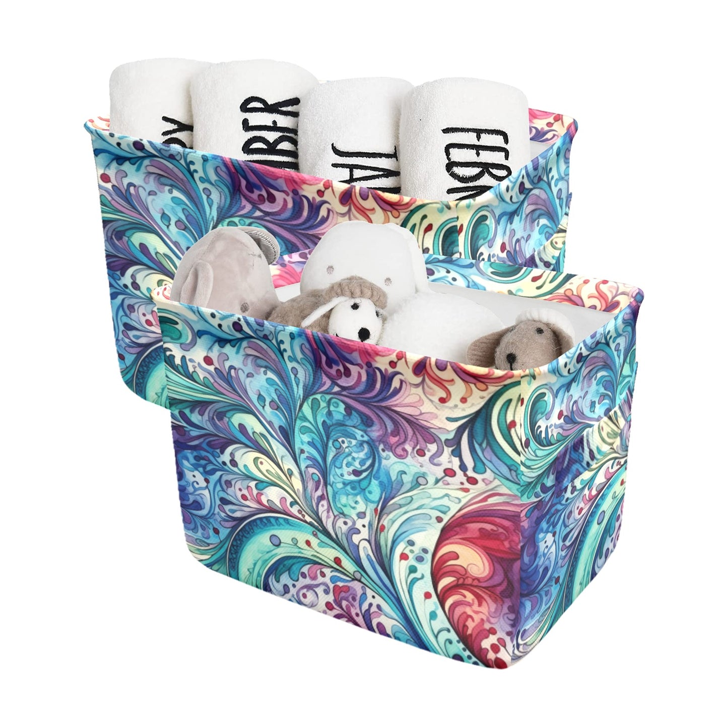 Rainbow Paisley Fabric Storage Basket