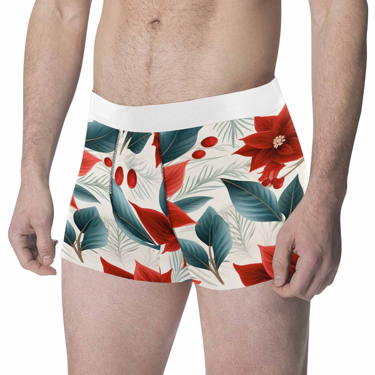 Christmas Red Poinsettia  Men's All Over Print Boxer Briefs (Made In AUS)