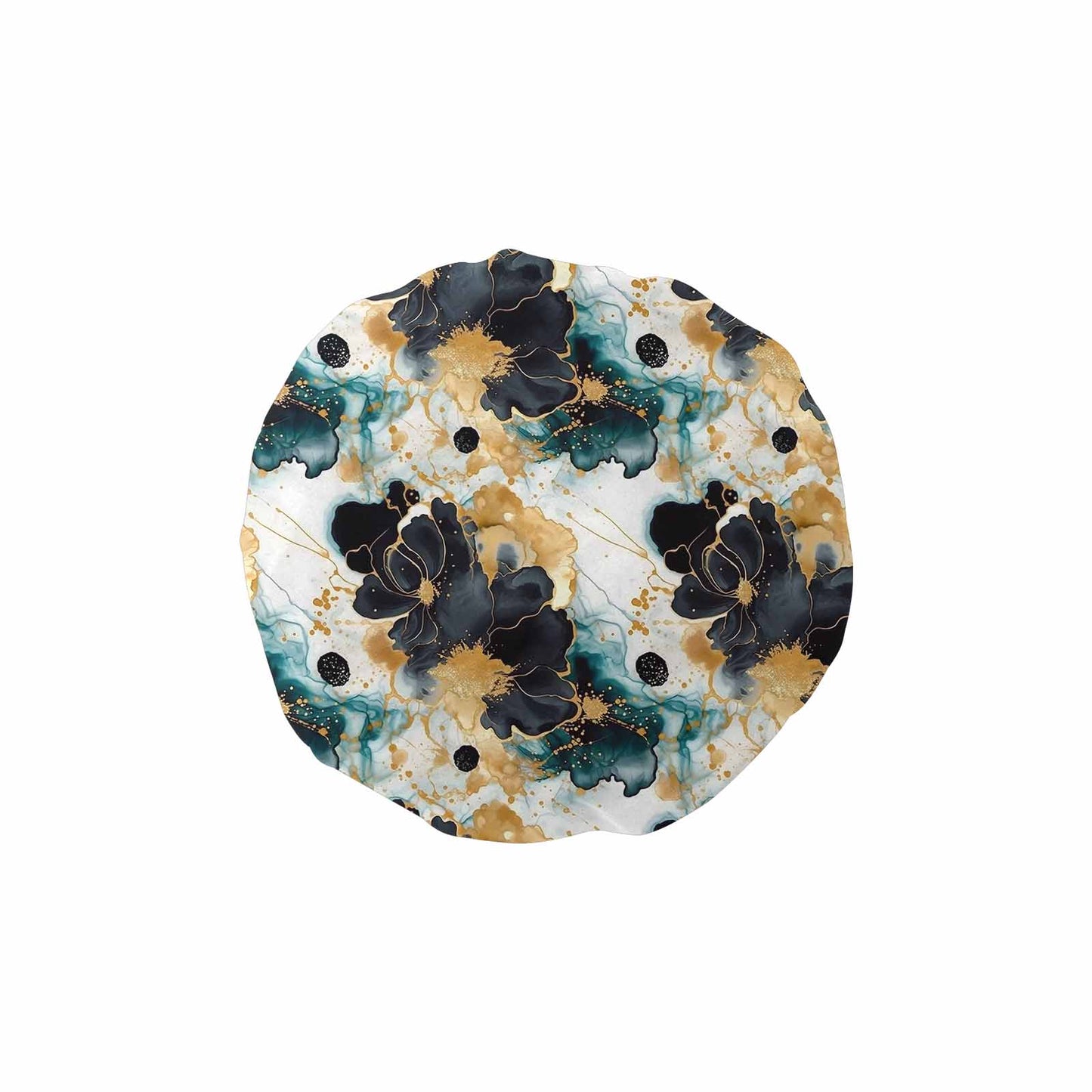 Black Gold & Green Ink Floral  Shower Cap