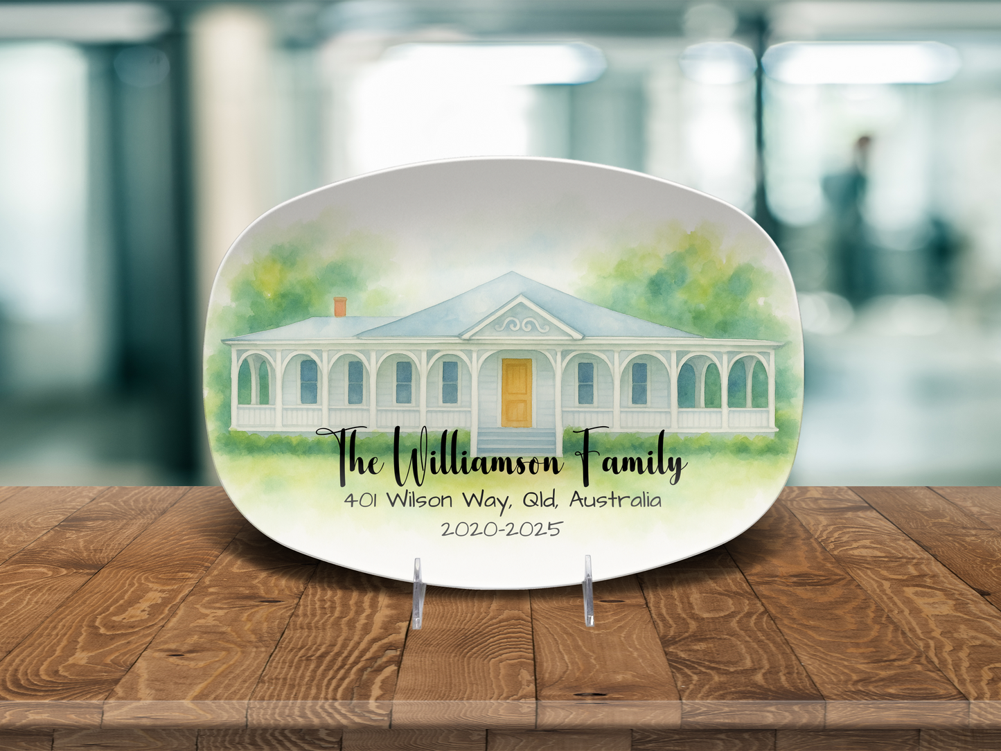 Personalized House Platter, Custom Watercolour Décor, Housewarming Gift, Unique Keepsake Ceramic Oval, Home Portrait Dish