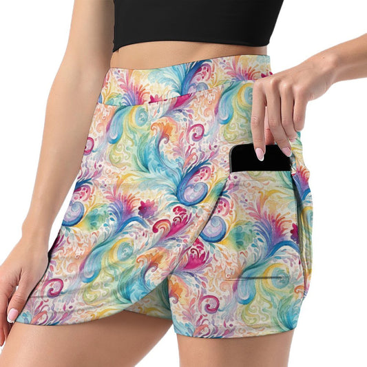 Pastel Rainbow Paisley A-Line Skirt with Pocket Light proof trouser skirt