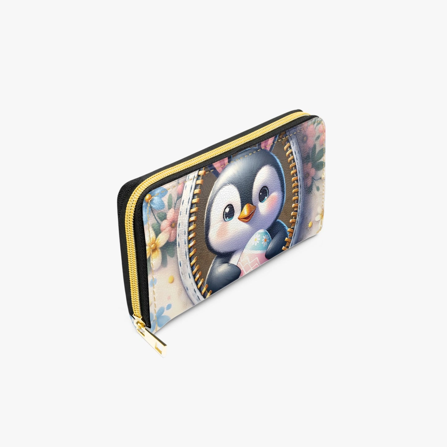 Long Type Zipper Purse, Easter, Penguin with Bunny Ears, awd-1307