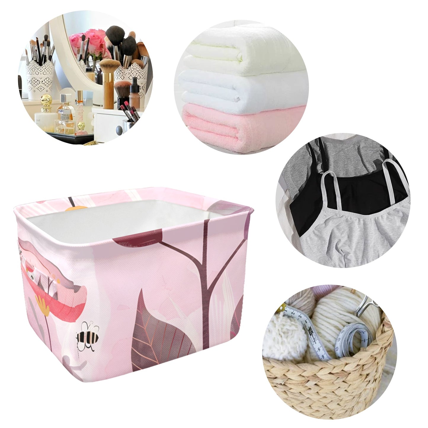 Pink Floral Fabric Storage Basket