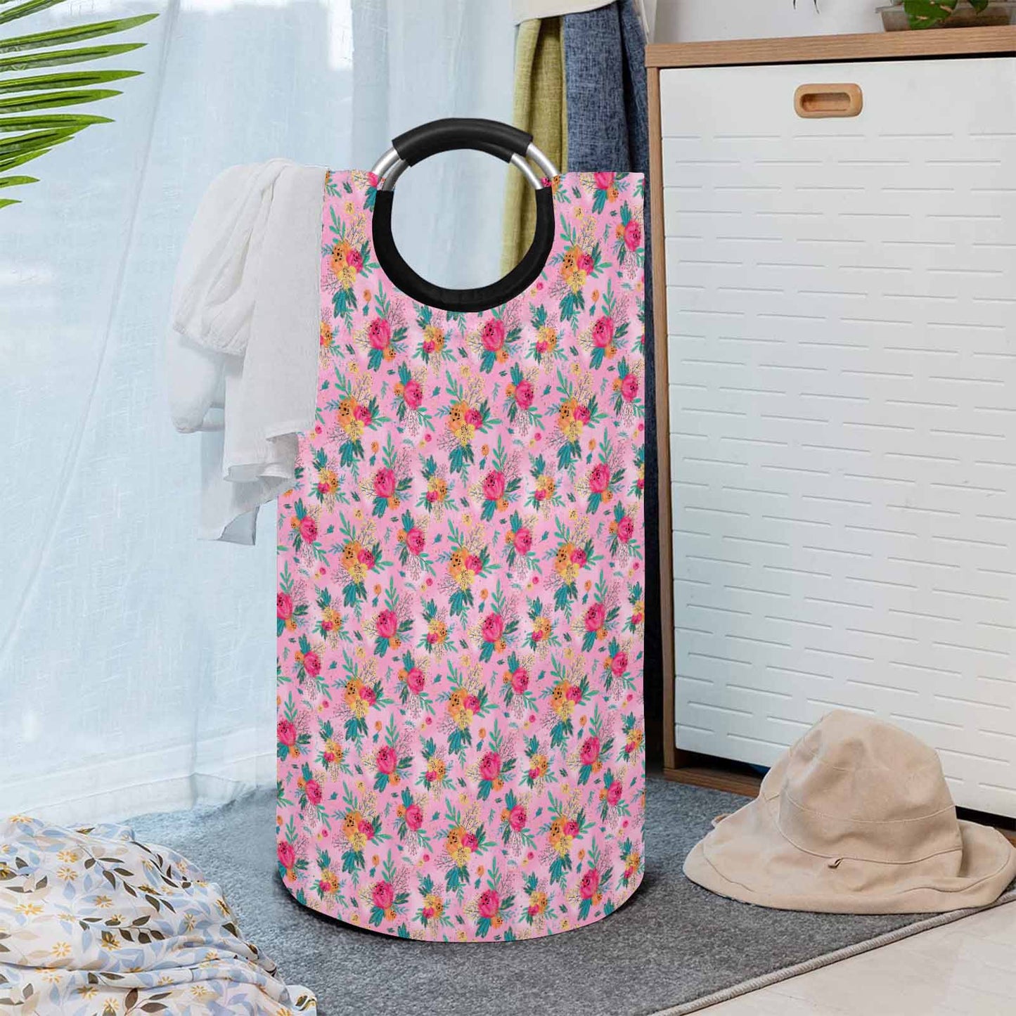 Australian Floral Pink  Round Laundry Basket