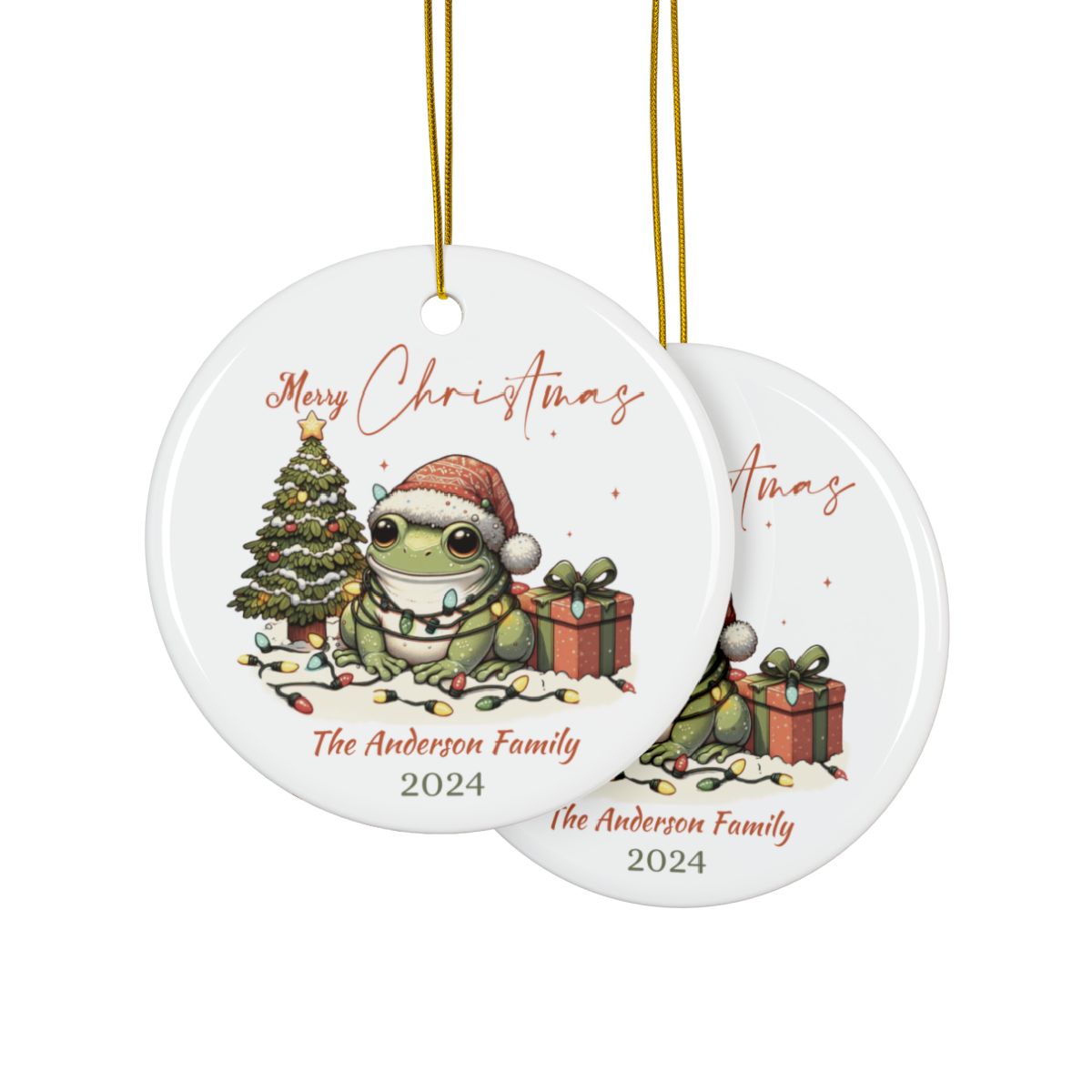 Christmas Frog Ornament, Personalized Christmas Decoration, Holiday Tree Gift, Ceramic Keepsake, Custom Name Ornament, Xmas Decor