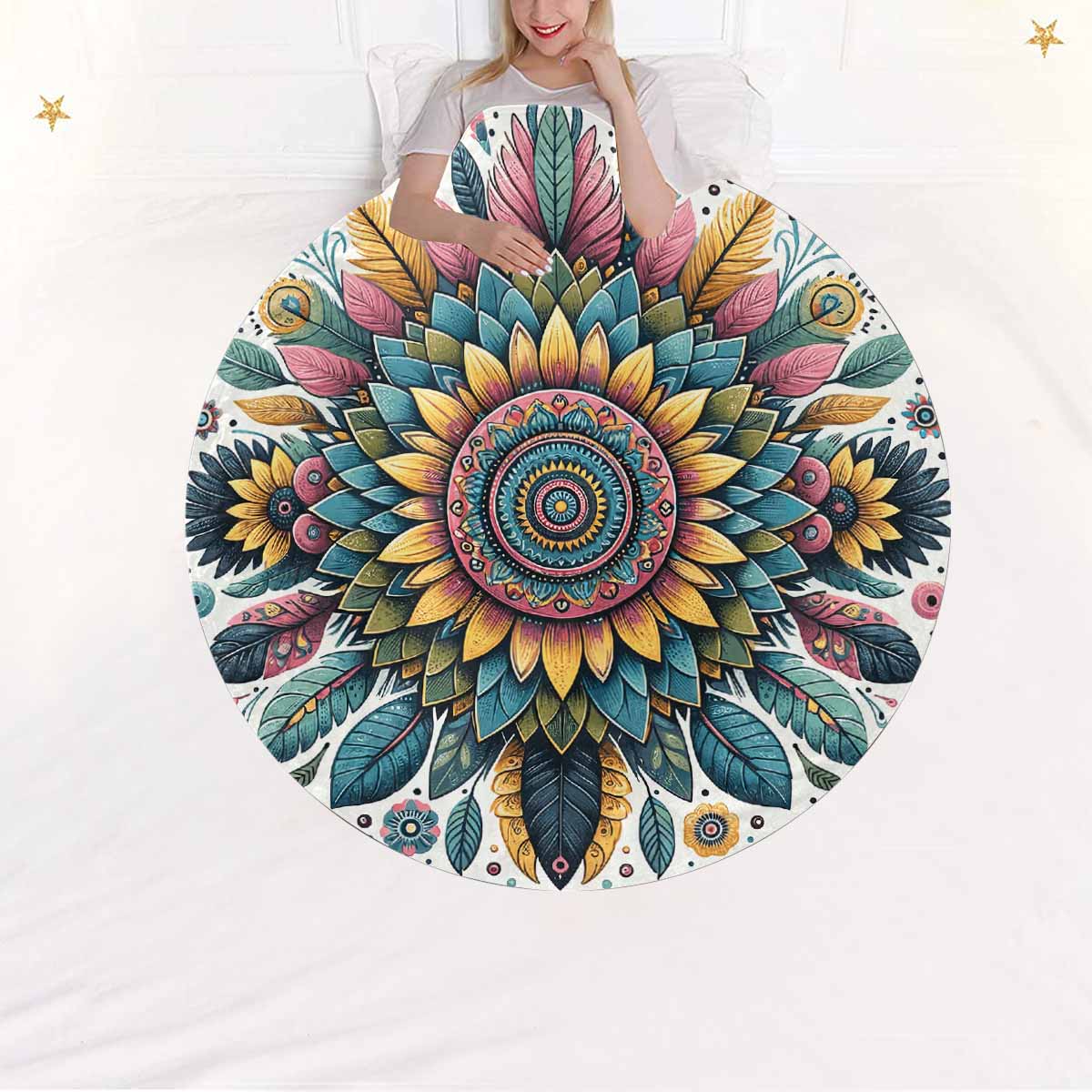 Mandella_Sunflower_Awd35142  Circular Micro Fleece Blanket 47"