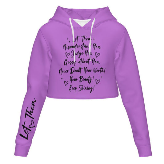 Women's All Over Print Cropped Hoodie (DLM) Let Them Purple Hooded hoodie