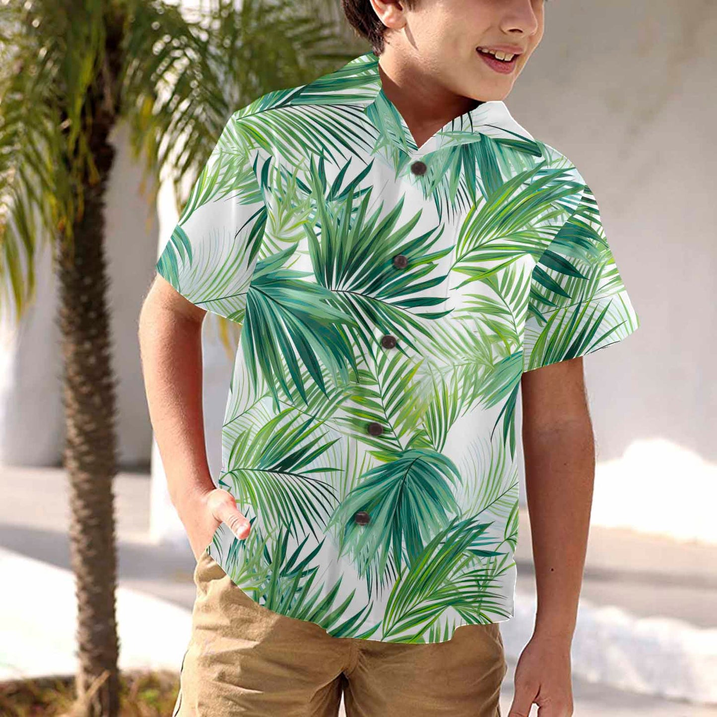 Green Palm Leaves  Little Boys Hawaiian Shirt