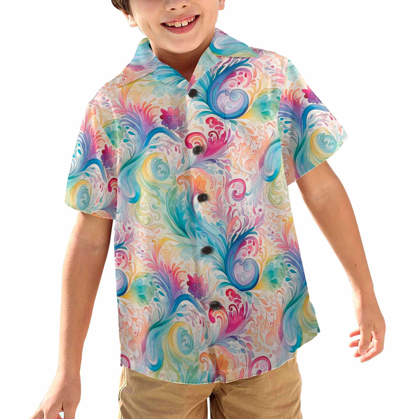 Pastel Rainbow Paisley  Little Boys Hawaiian Shirt