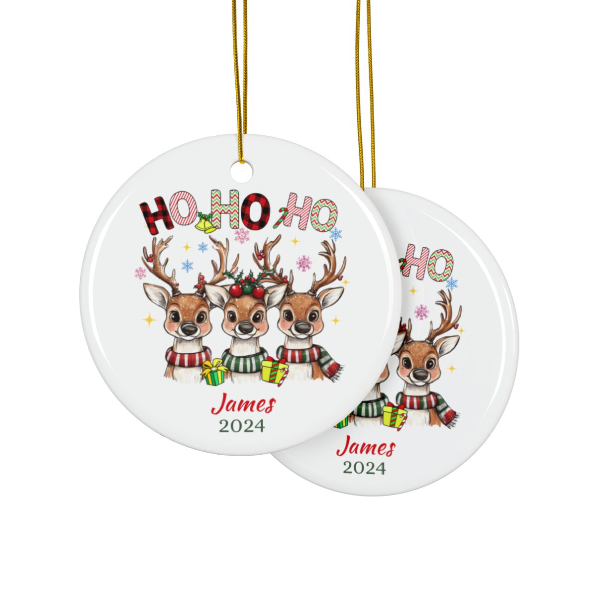 Personalized Christmas Ornament, Reindeer Ceramic Ornament, Holiday Decor Gift, Custom Year Keepsake, Personalized Gift Idea