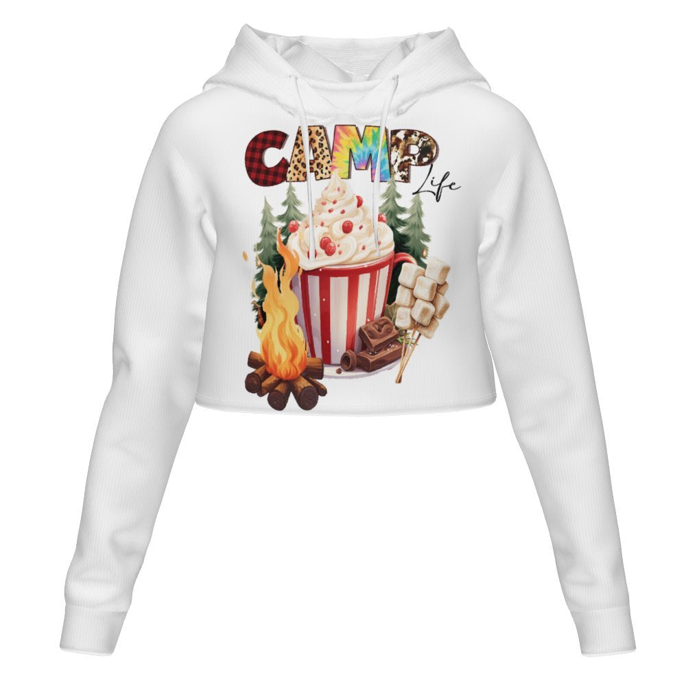 Women's All Over Print Cropped Hoodie (DLM) Hooded hoodie