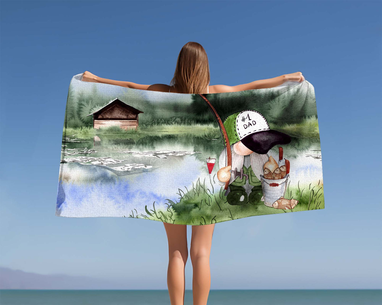 Beach Towel, Gnome fishing, Polycotton Towel