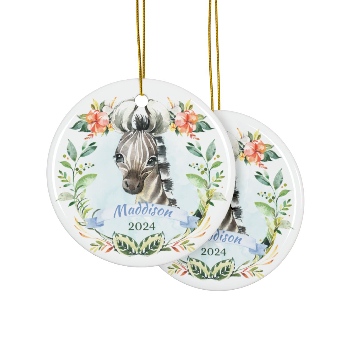 Blue Zebra Personalised Ceramic Ornament