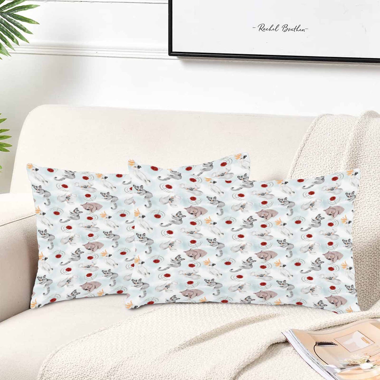 Australian Animals Koala, Sugar Glider, Wombat  Peach Skin Pillowcase 20"x12" (One Side Printing)(2 Pack)