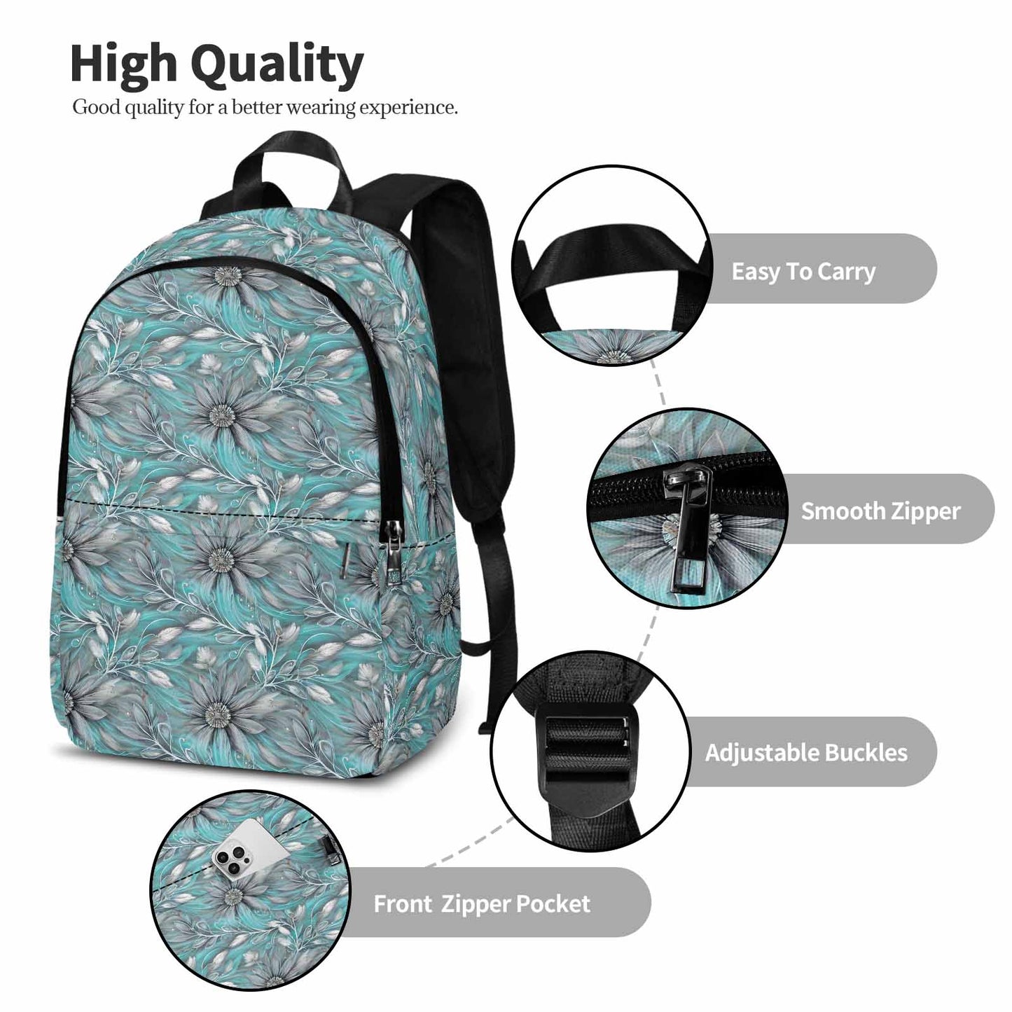 Green Small Floral Elegant Floral Adult Casual Backpack