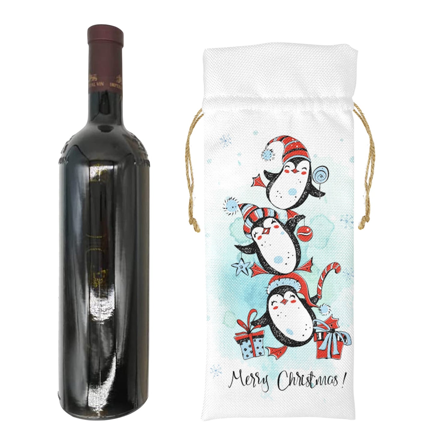 penguin tree Linen Wine Bottle Bag