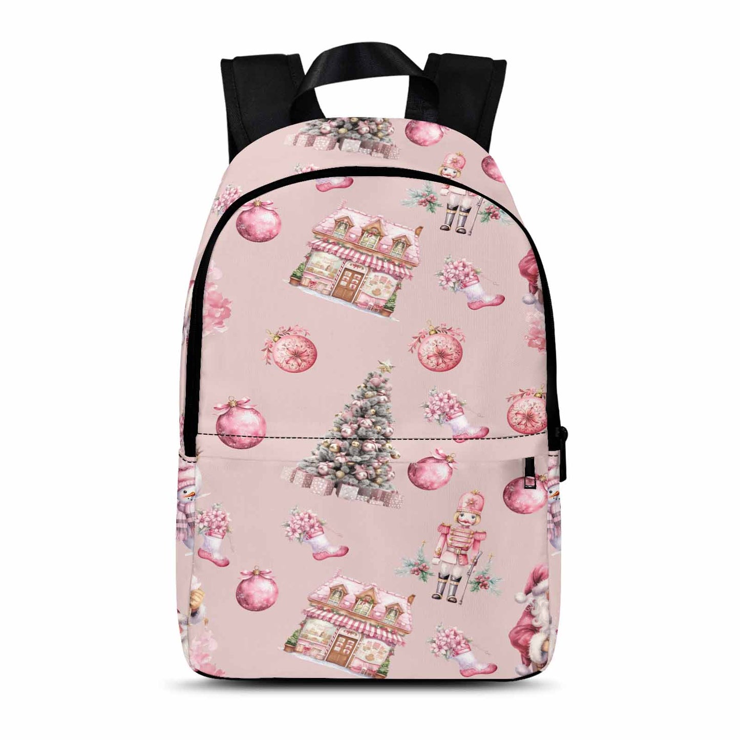 Pink Christmas Large Print Adult Casual Backpack