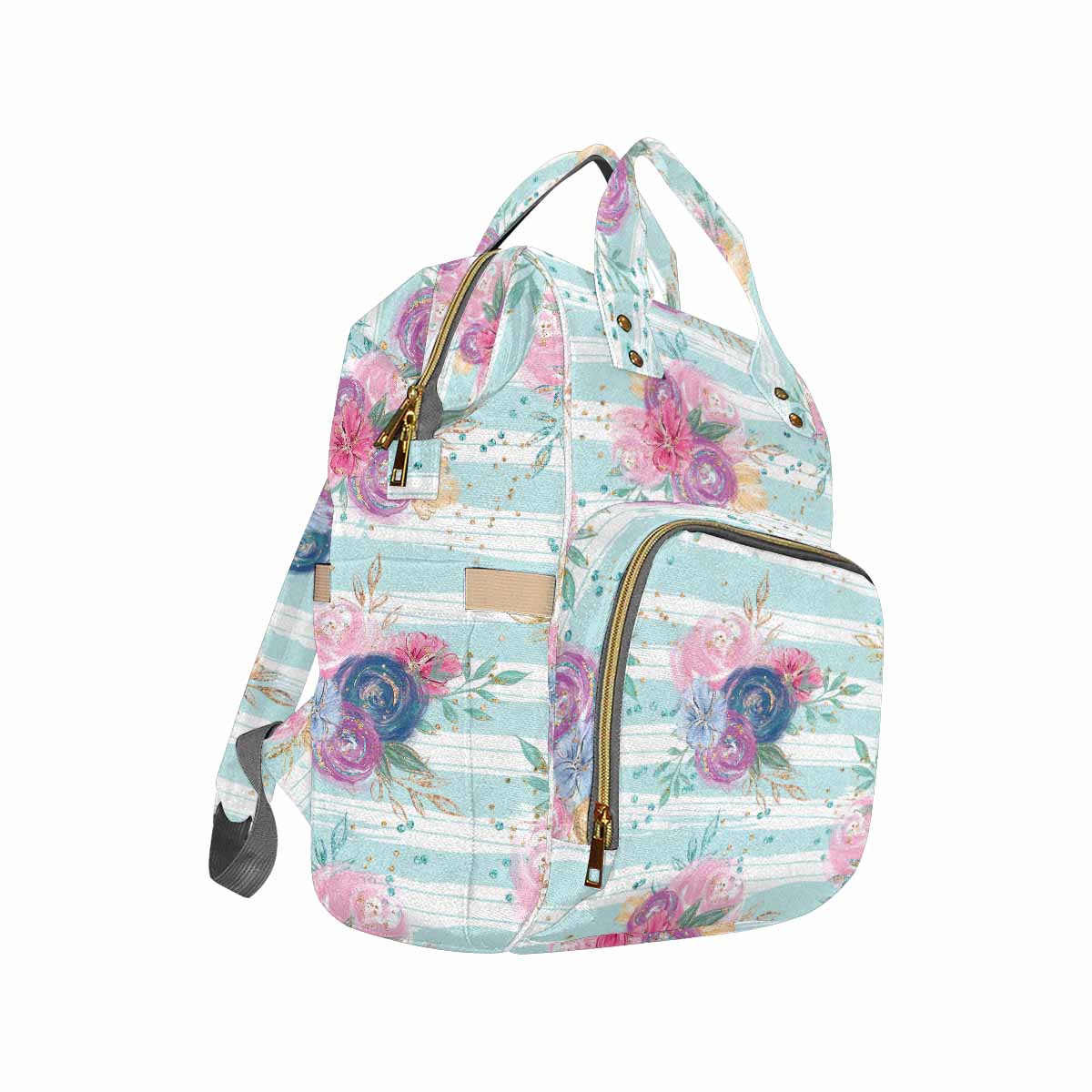 Purple and Pink floral Blue Stripes Diaper Bag Backpack