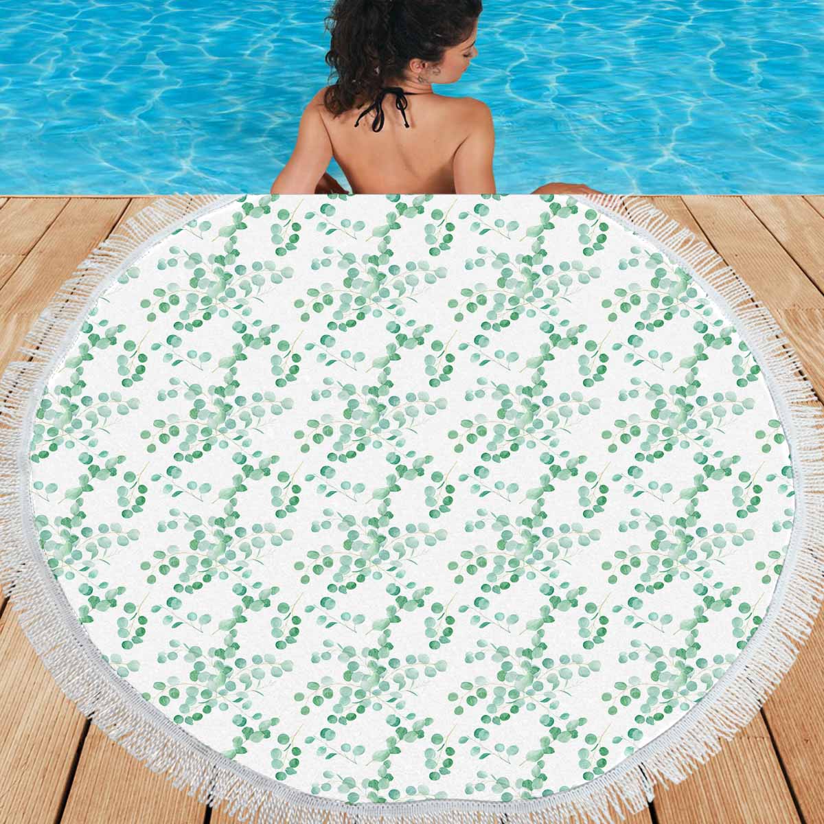 Australian Eucalyptus Leaves Large Print  Circular Beach Shawl 59"