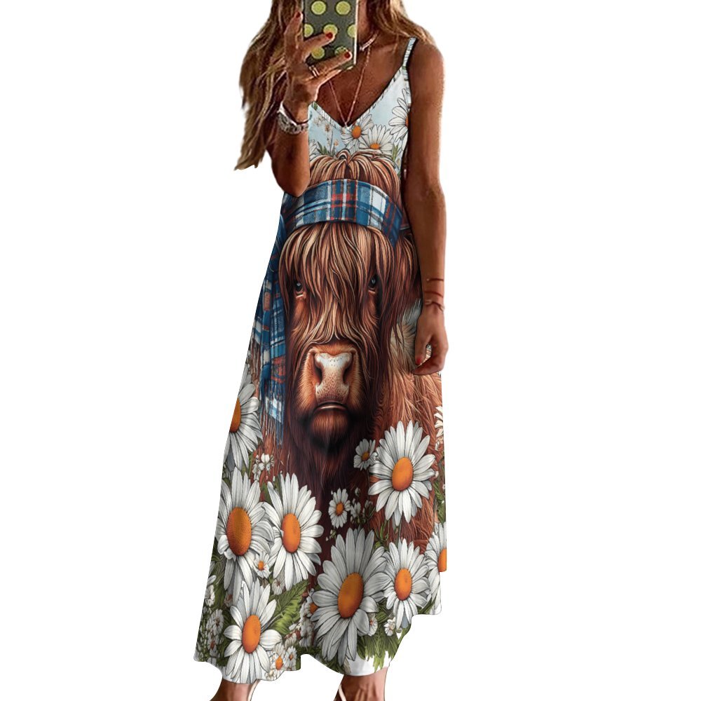 Highland Cow Spaghetti Strap Ankle-Length Dress Long dress