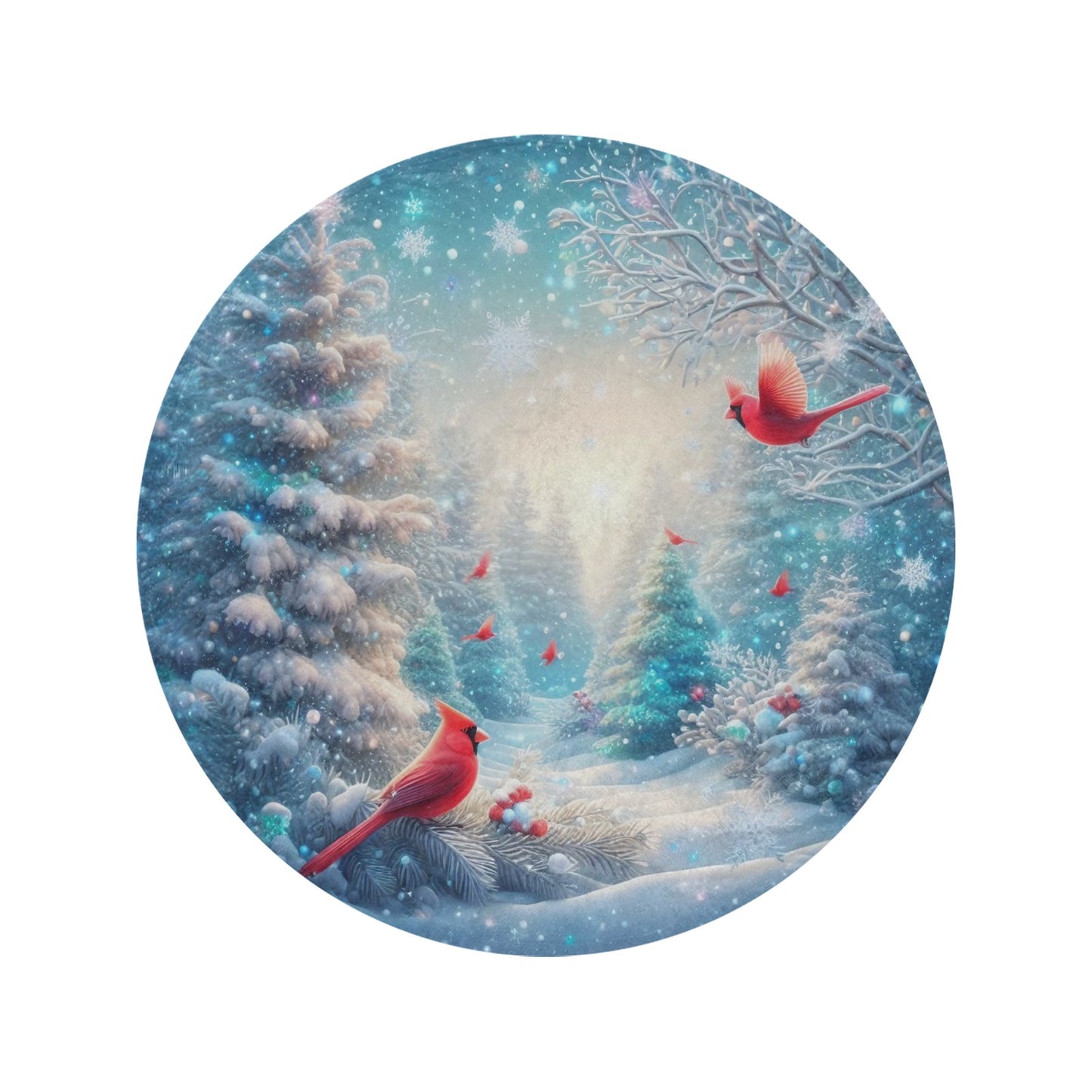 Christmas Cardinals Circular Micro Fleece Blanket