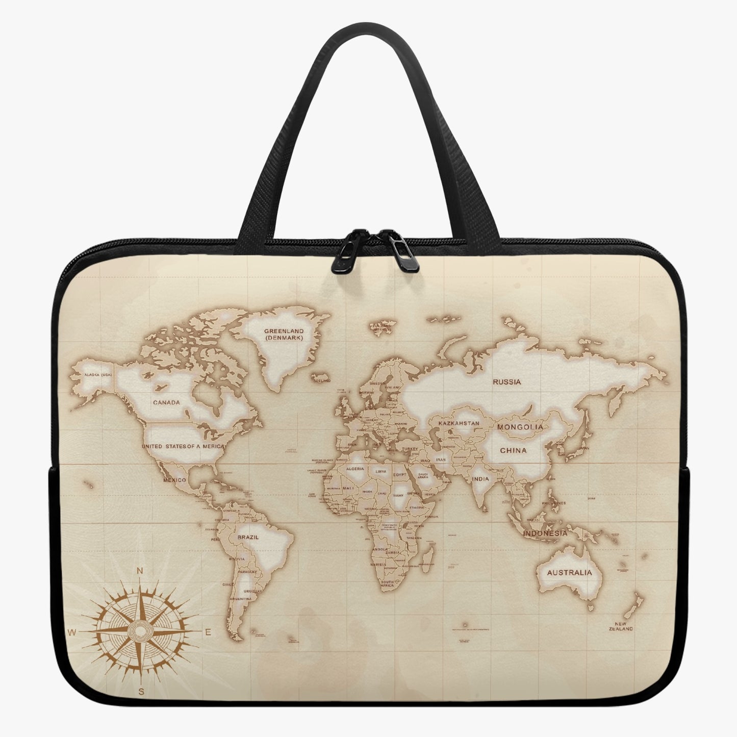 Laptop Sleeve with Handles - World Map