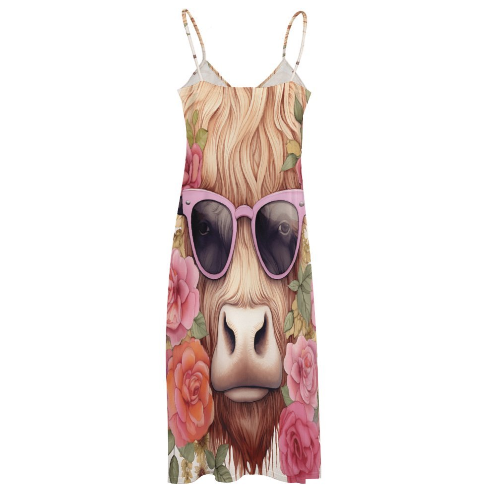 Highland Cow Spaghetti Strap Ankle-Length Dress Long dress