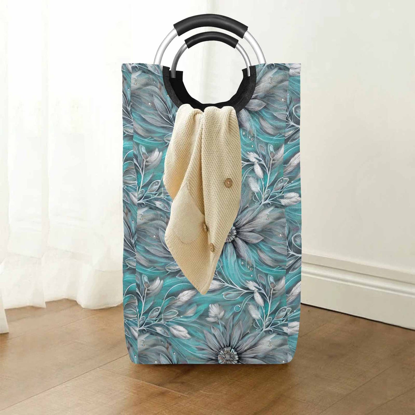 Green Elegant Floral 50  Square Laundry Basket