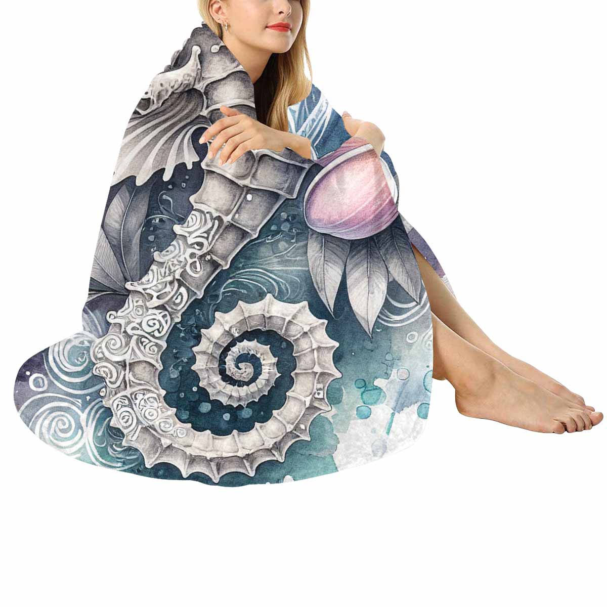Sea_Animals_Seahorse_Awd351109  Circular Micro Fleece Blanket 47"