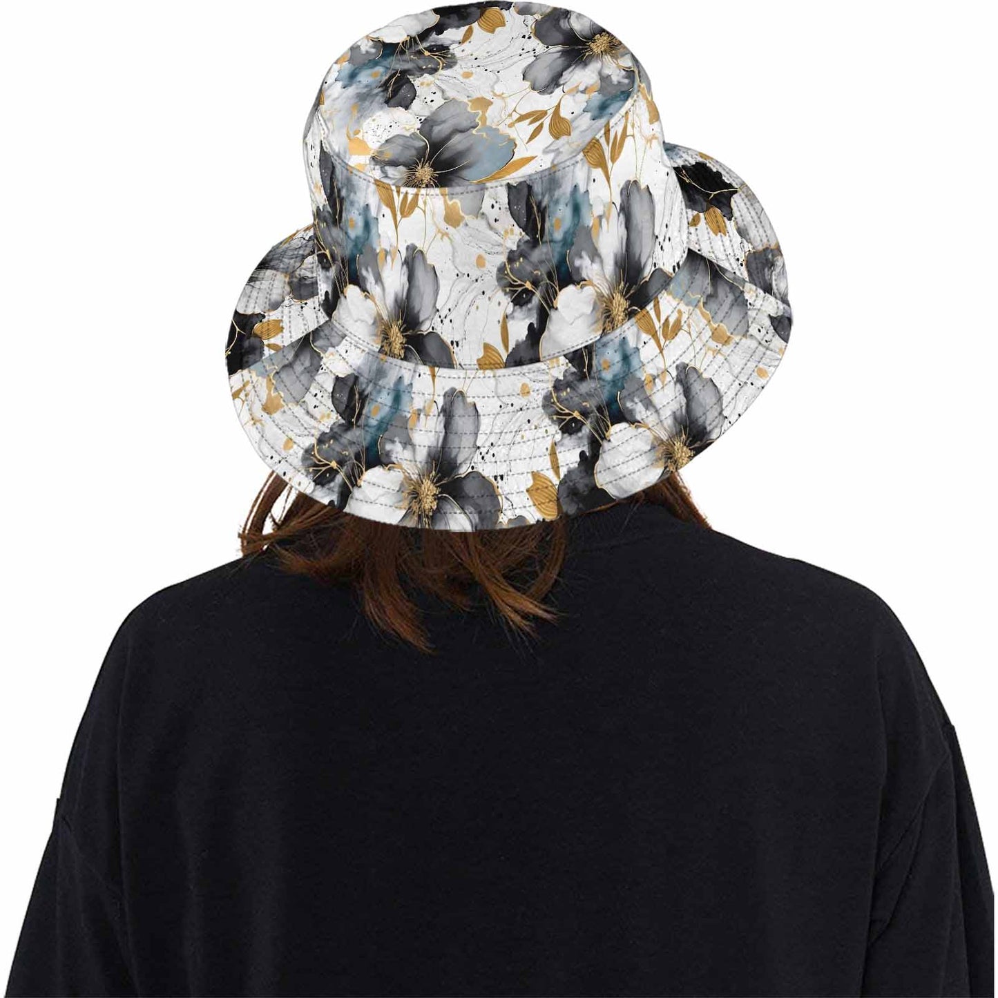 Black White and Gold  Unisex Summer Single-Layer Bucket Hat