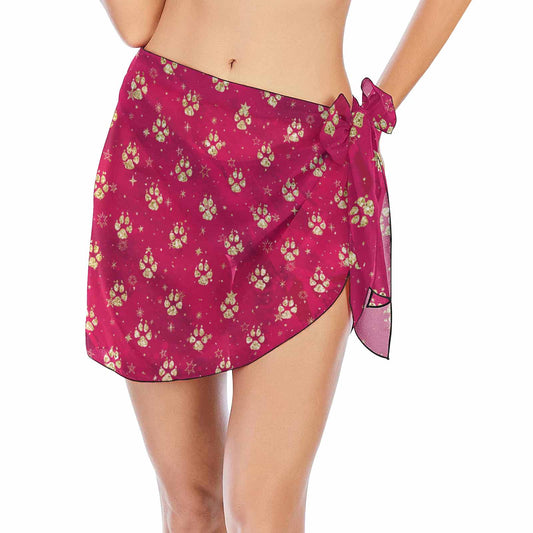 Doggie Christmas Red Paws  Women's Beach Sarong Wrap