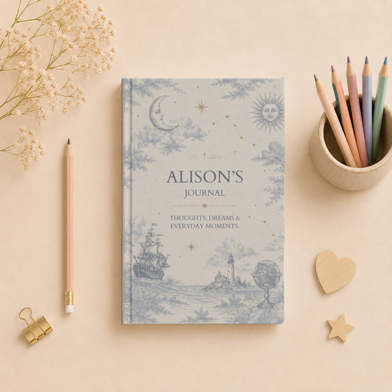 Personalized Hardcover Journal, Nautical Starry Design, Custom Journal Gift, Elegant Journal for Writers, Thoughtful Journal Present