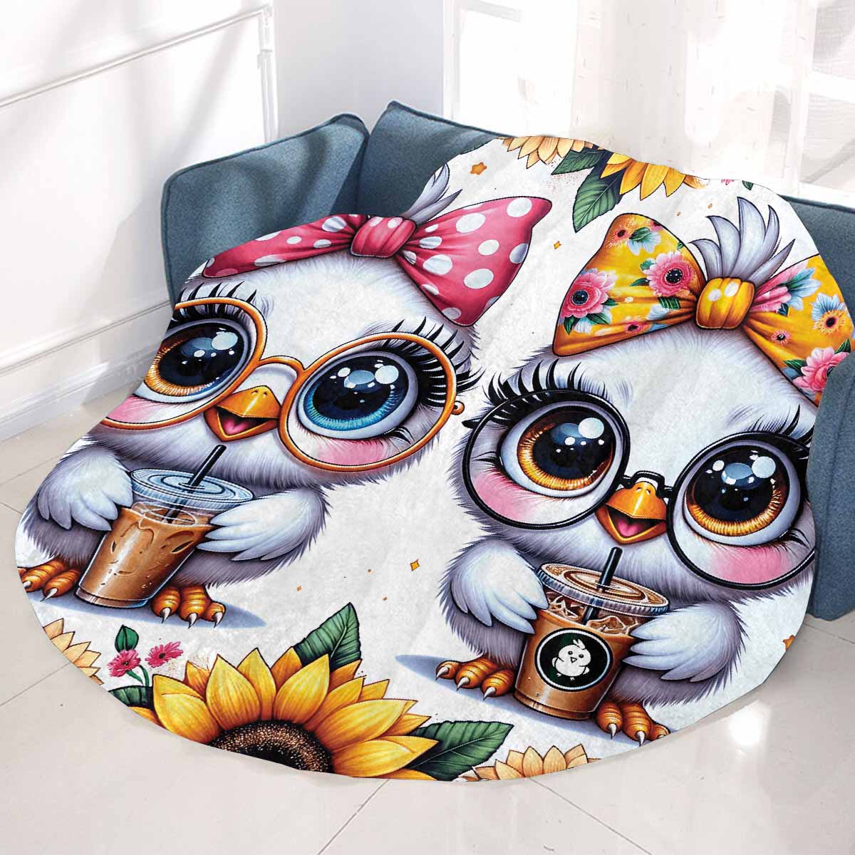 Chickens_Awd35165  Circular Micro Fleece Blanket 47"