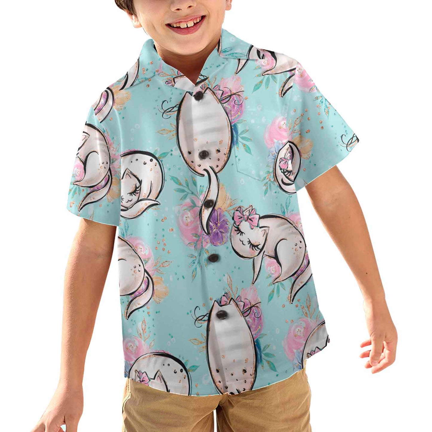 Blue Cats  Little Boys Hawaiian Shirt