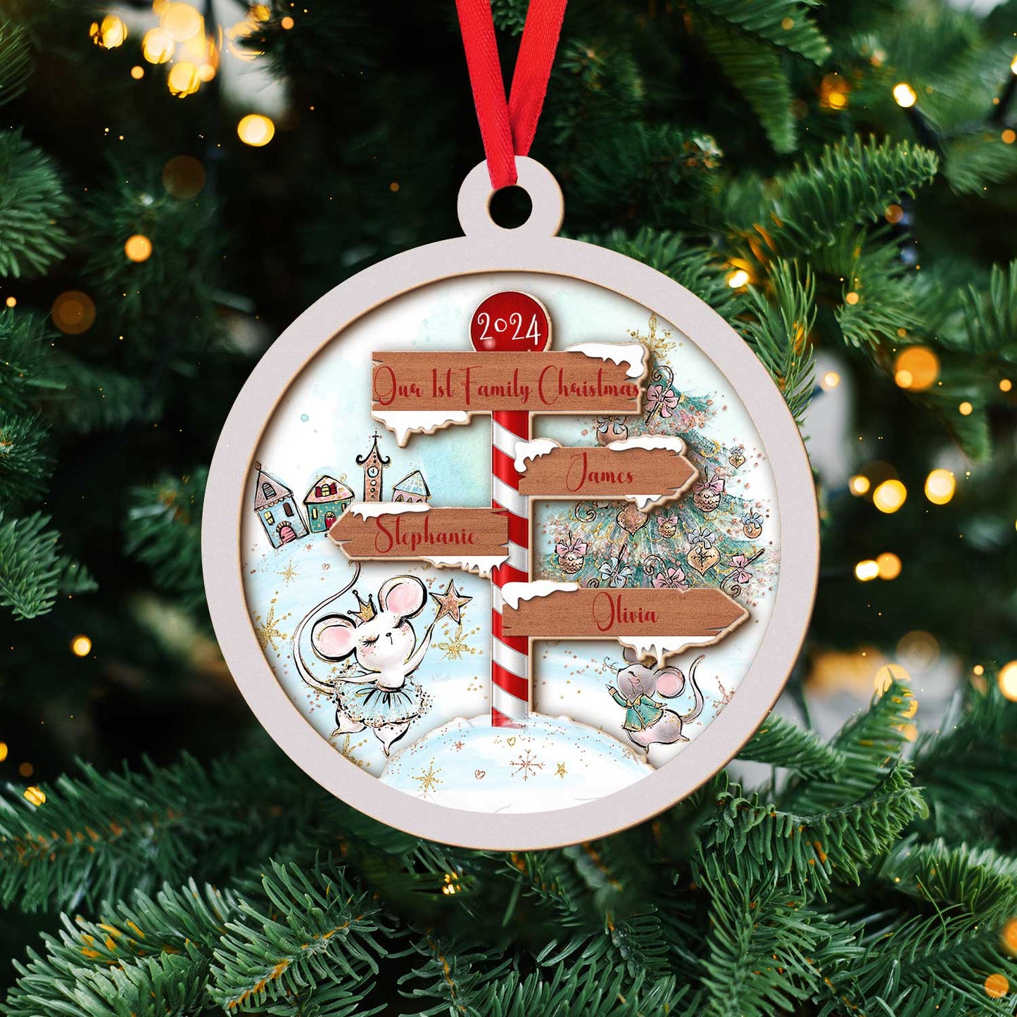 Layered Wooden Personalised North Pole Christmas Ornament