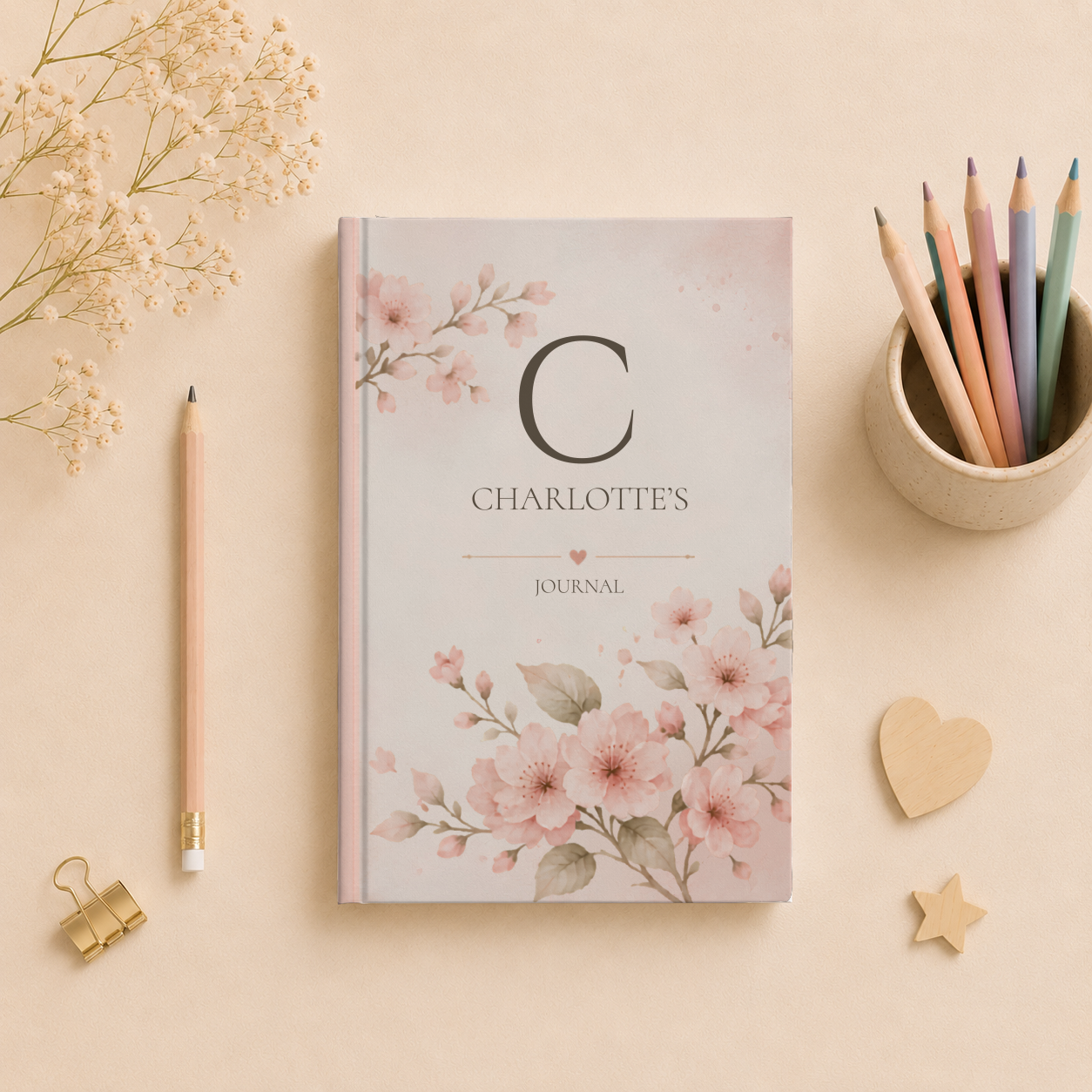 Personalized Floral Journal, Custom Hardcover Notebook, Elegant Floral Diary Gift, Custom Name Journal, Gifts for Writers