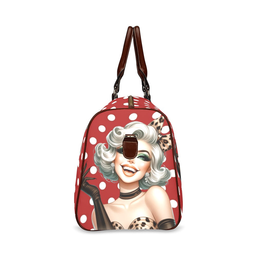 Rockabilly Red White Polka Dots Waterproof Travel Bag/Small (Model 1639)