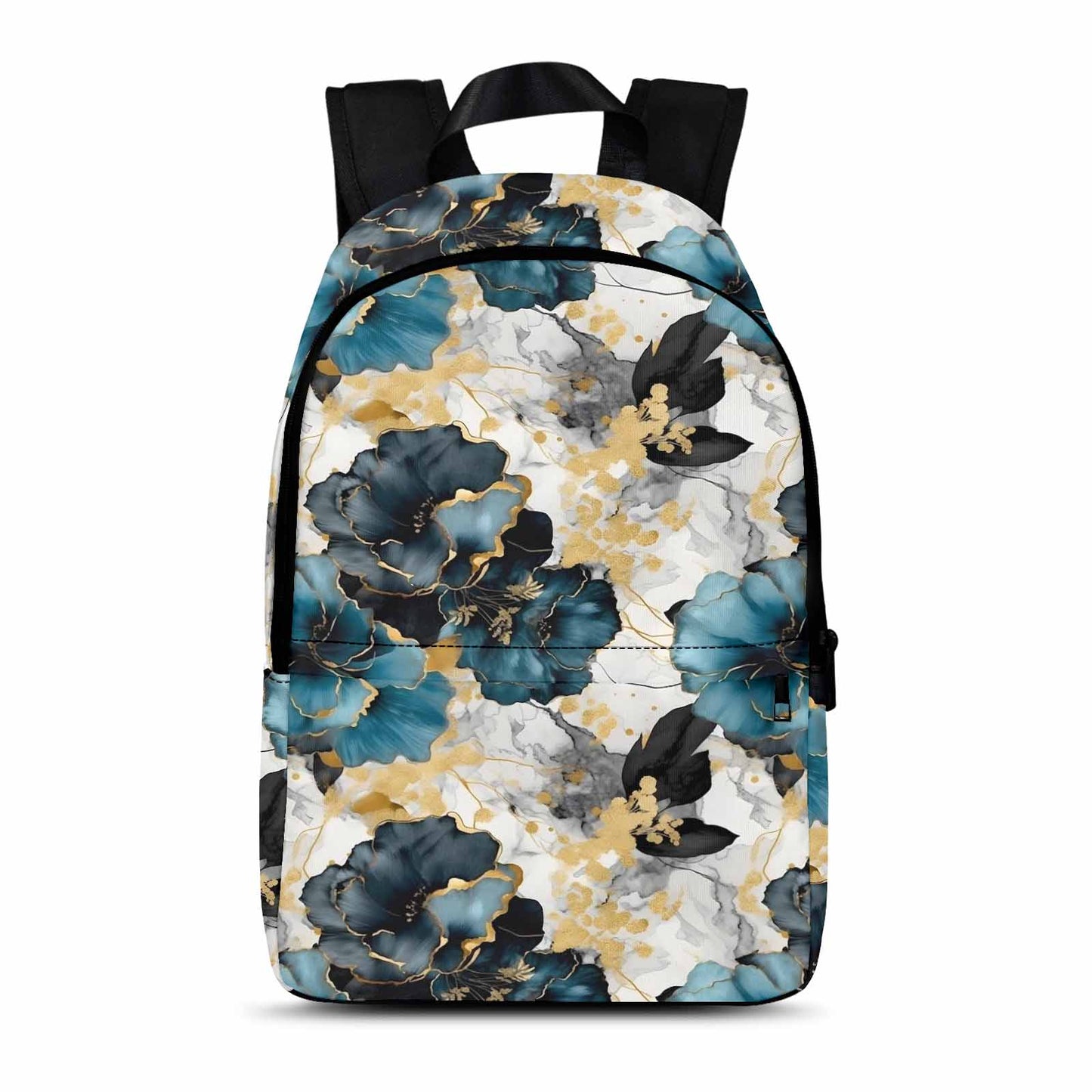 Blue & Gold Ink Floral  Adult Casual Backpack