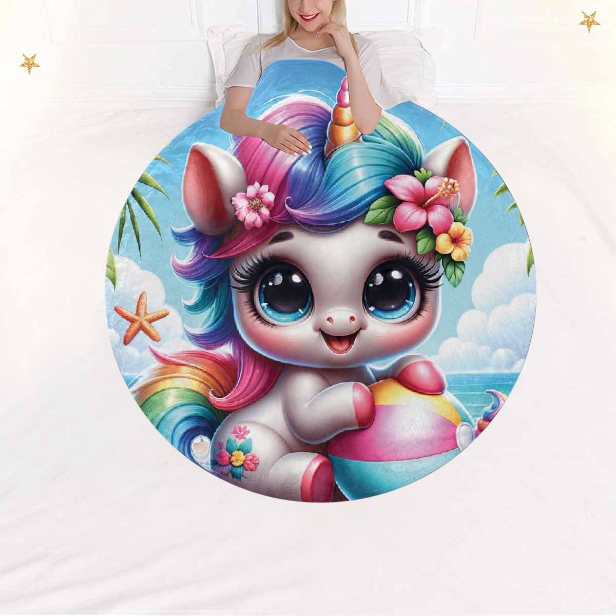 Unicorn_Awd35124  Circular Micro Fleece Blanket 60"