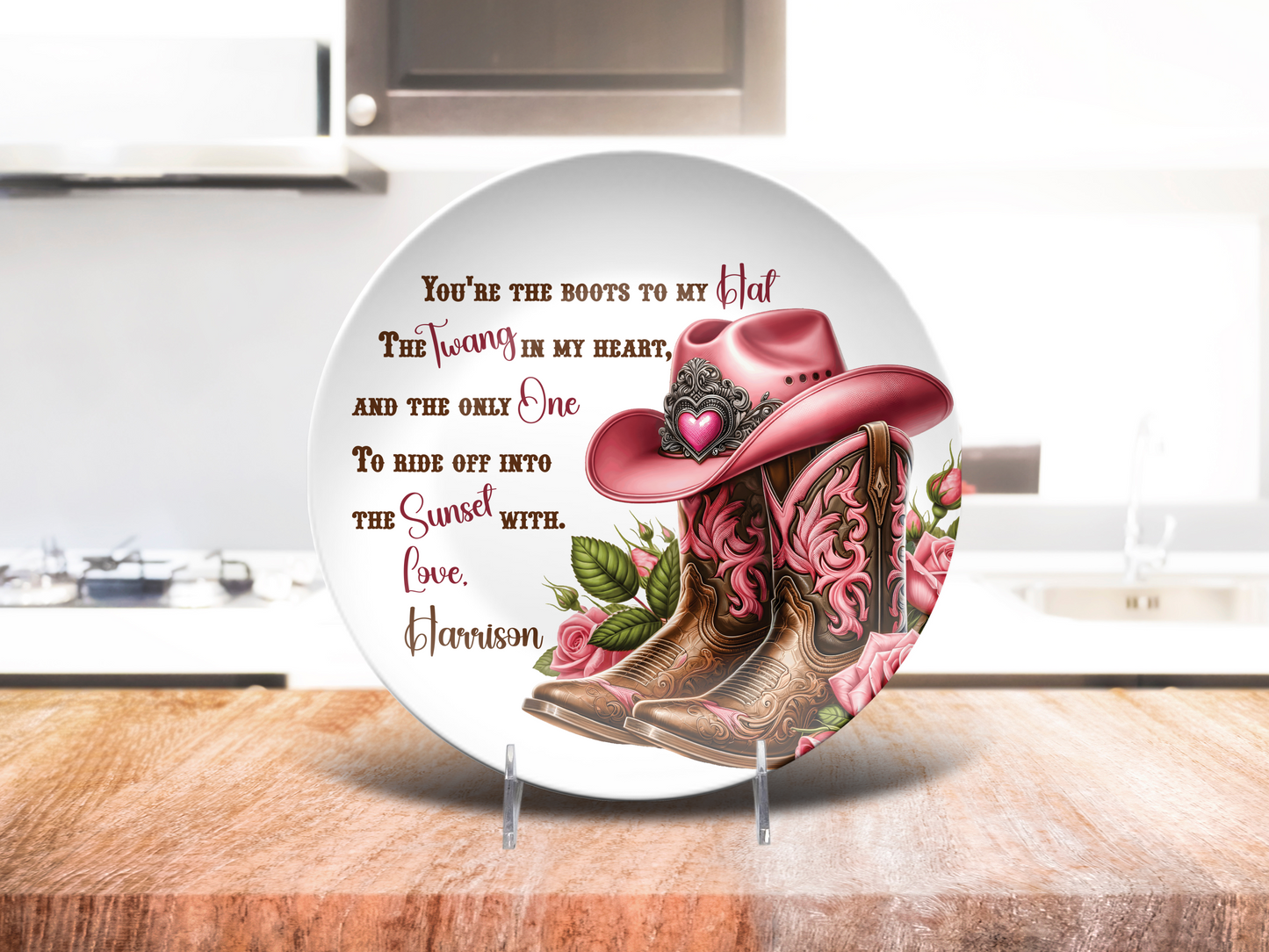 Personalised Country Boots Love Quote Plate