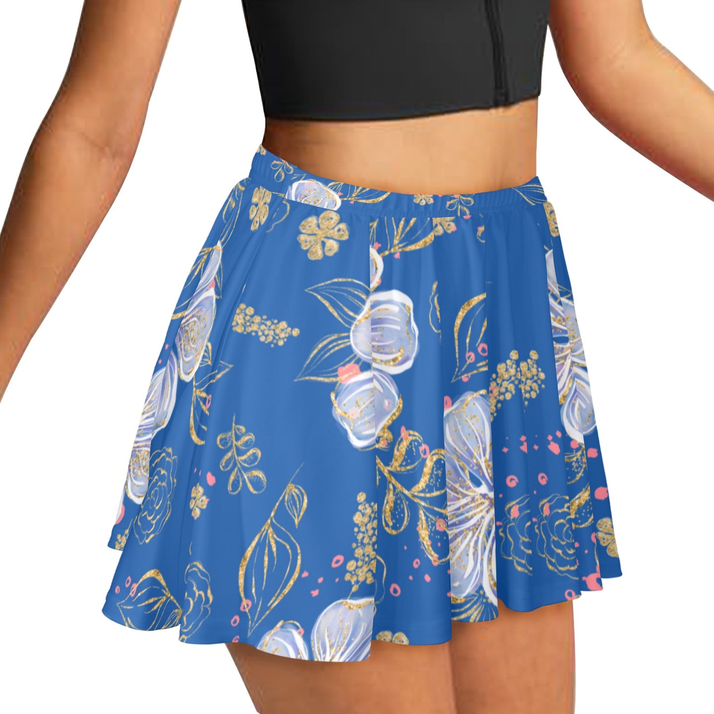 Skater Skirt Blue Floral Skater Skirt (Model D69)