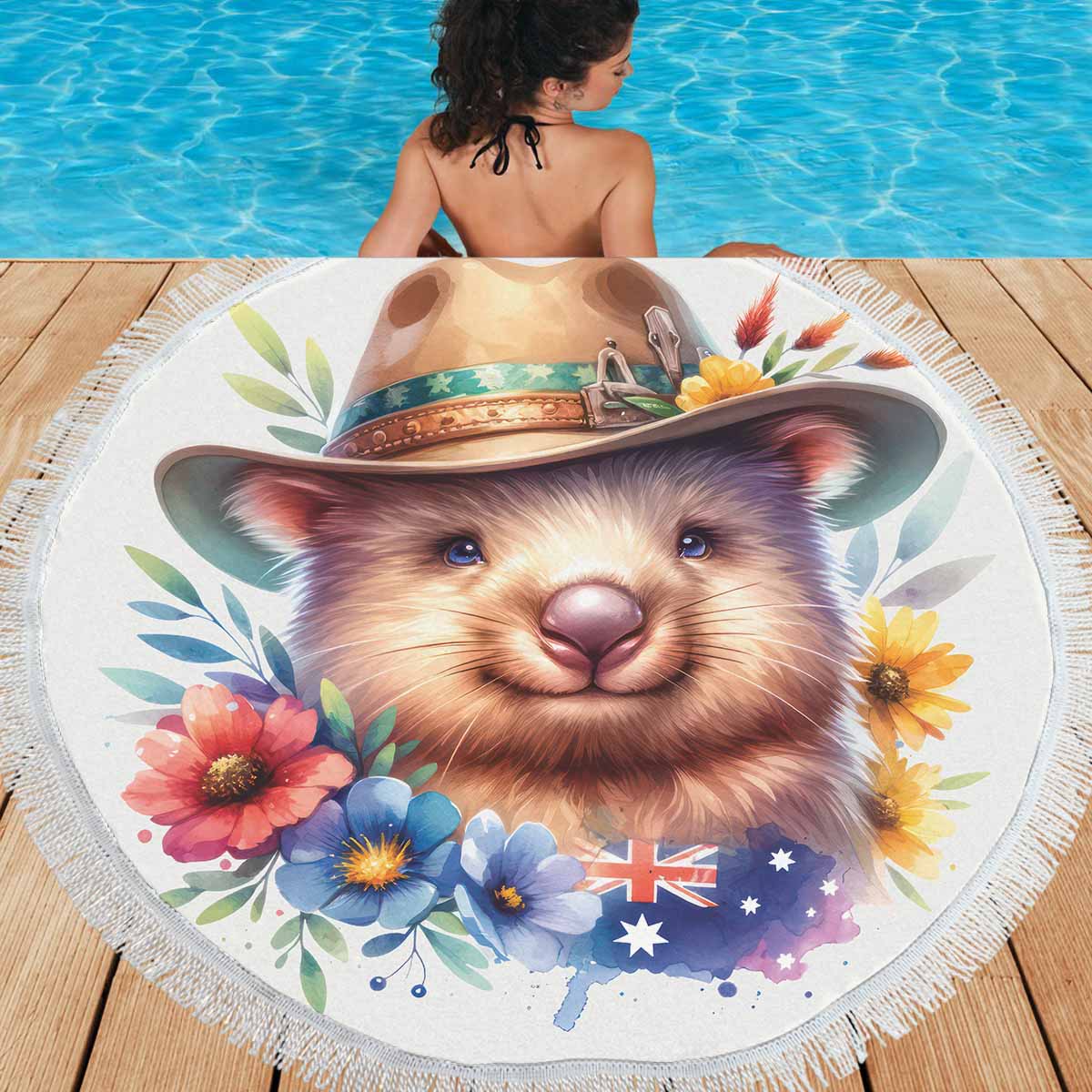 Australian Animals Wombat Awd1320  Circular Beach Shawl 59"