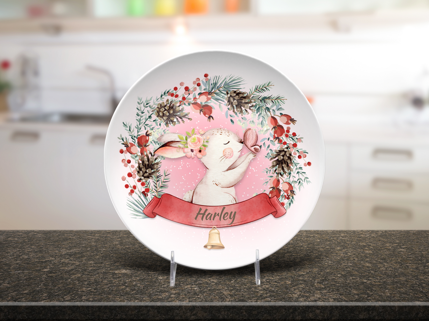 Personalised Rabbit and Pinecones Plate