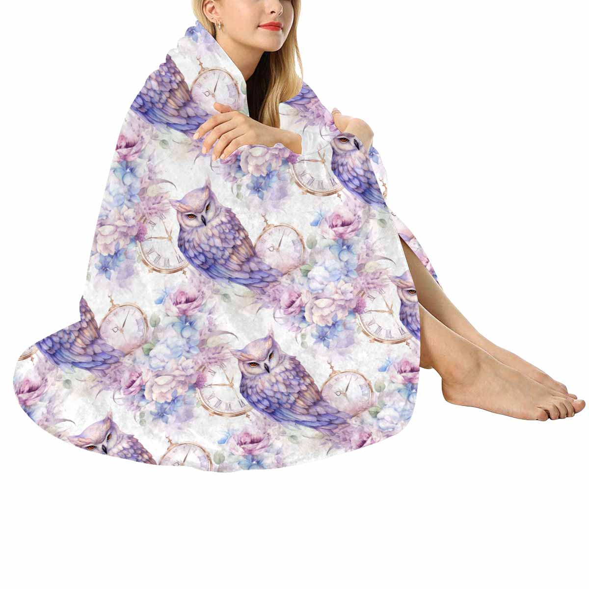 Pastel Owls  Circular Micro Fleece Blanket 60"