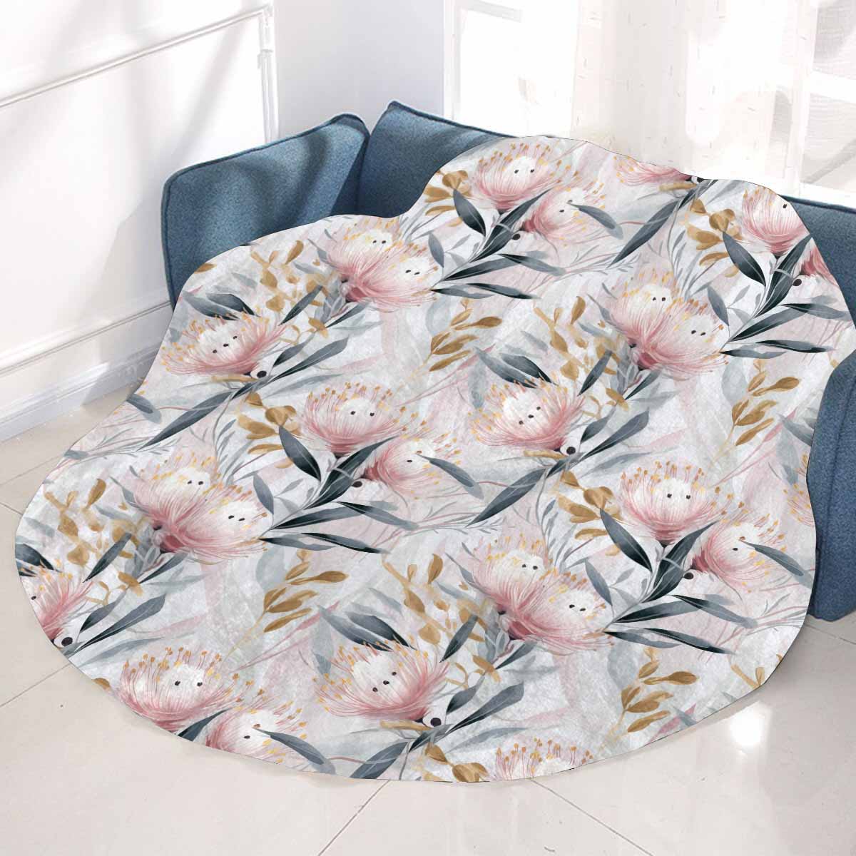 Australian Floral Pink & Grey  Circular Micro Fleece Blanket 47"