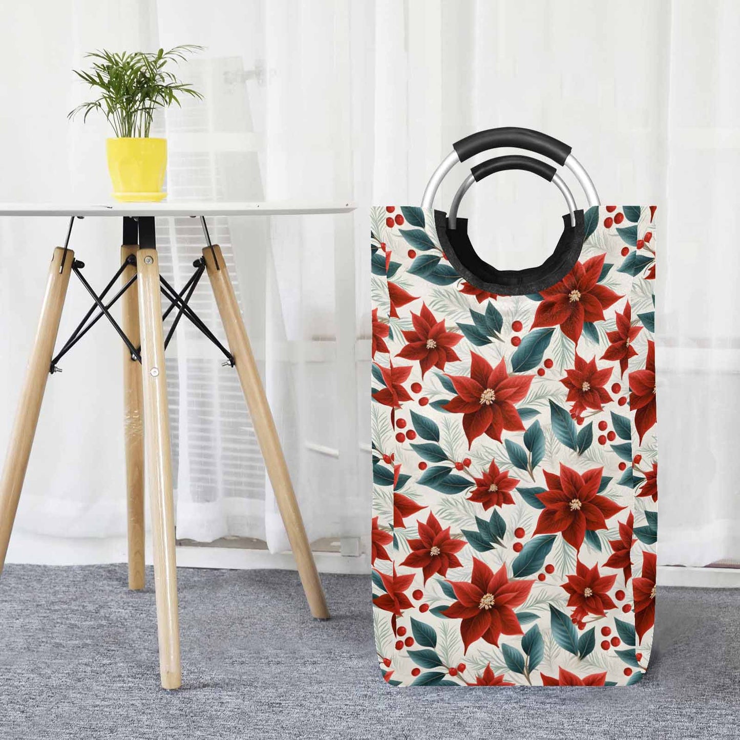 Christmas Red Poinsettia  Square Laundry Basket